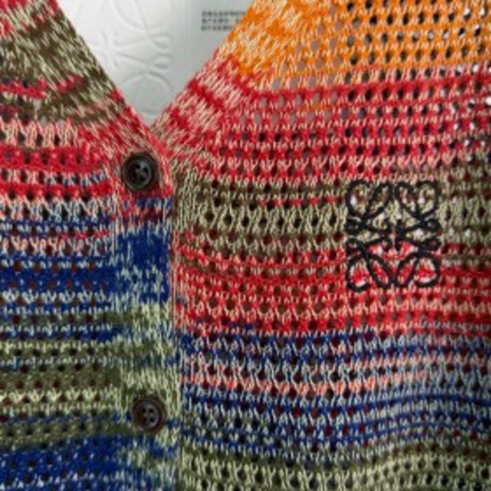 🌈LOEWE Anagram Multicolor Stripe Open‑Knit Cardigan - Picture 4 of 5
